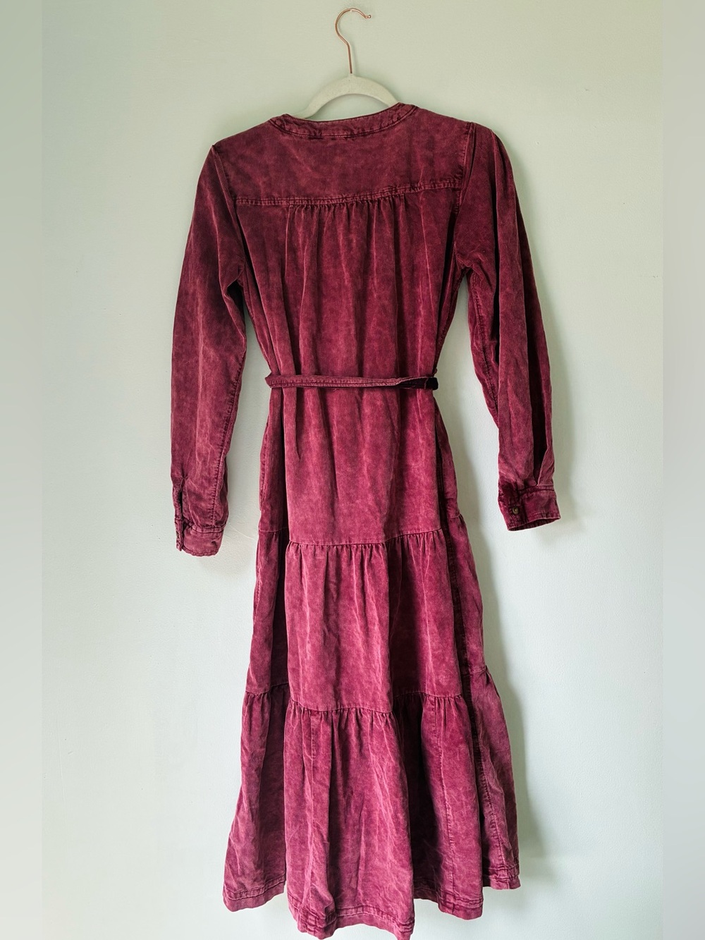 Anthropologie Pilcro Marta Tiered Corduroy Midi Dress Mauve Berry Pink Size XS - Picture 6 of 8